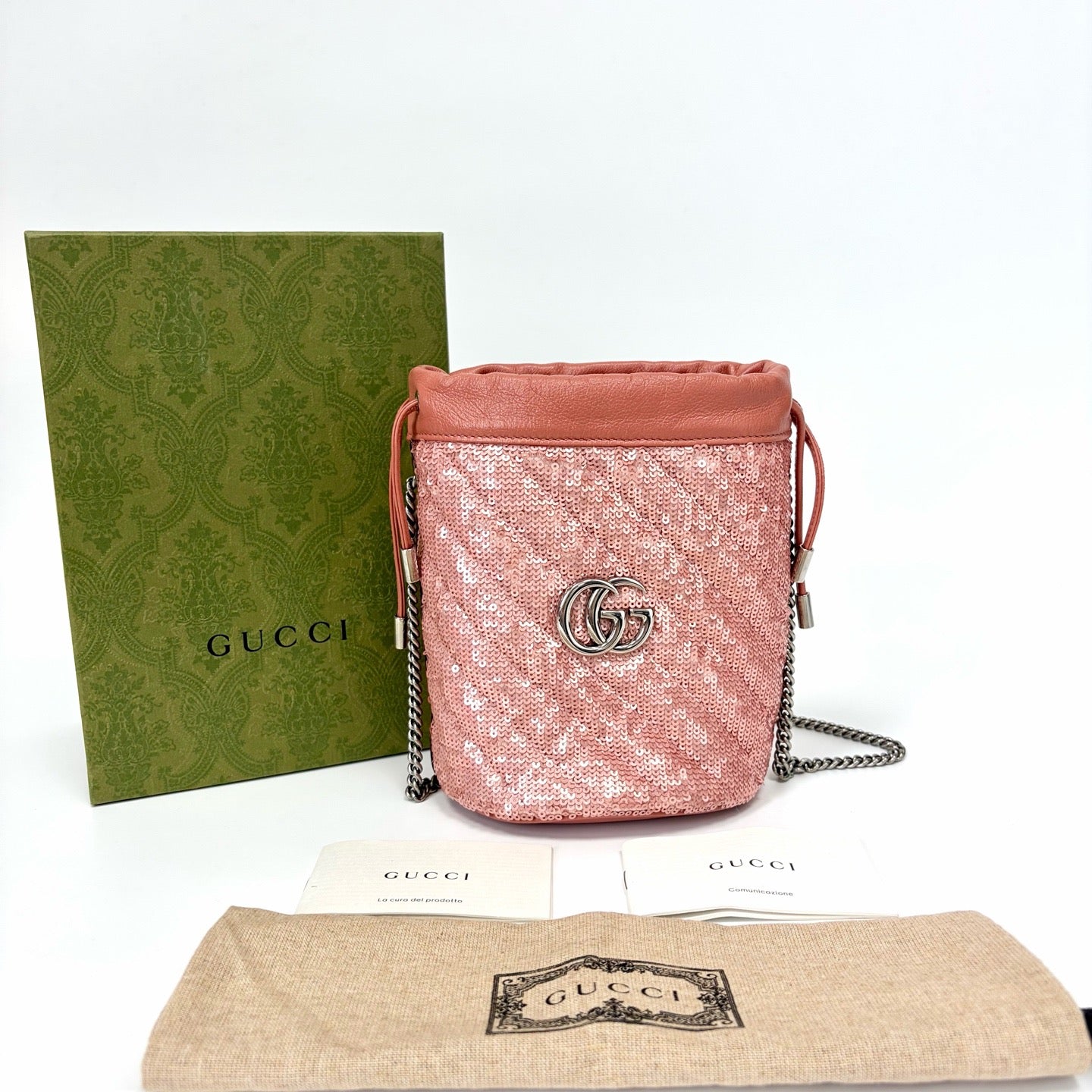 Pre-Owned Gucci Pink Sequin Crossbody Bucket Bag, Item  N18418622
