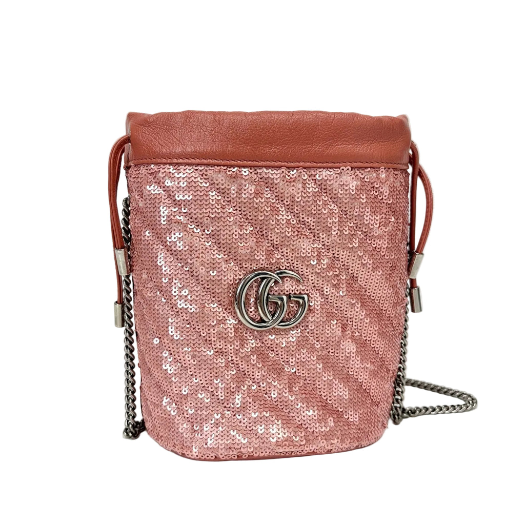 Pre-Owned Gucci Pink Sequin Crossbody Bucket Bag, Item  N18418622