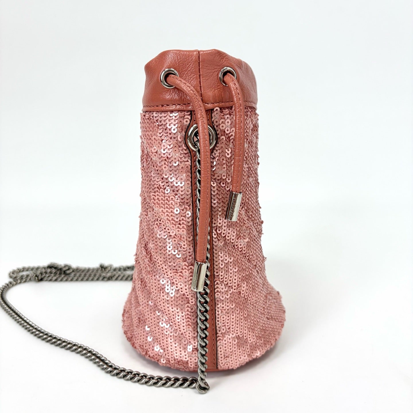Pre-Owned Gucci Pink Sequin Crossbody Bucket Bag, Item  N18418622