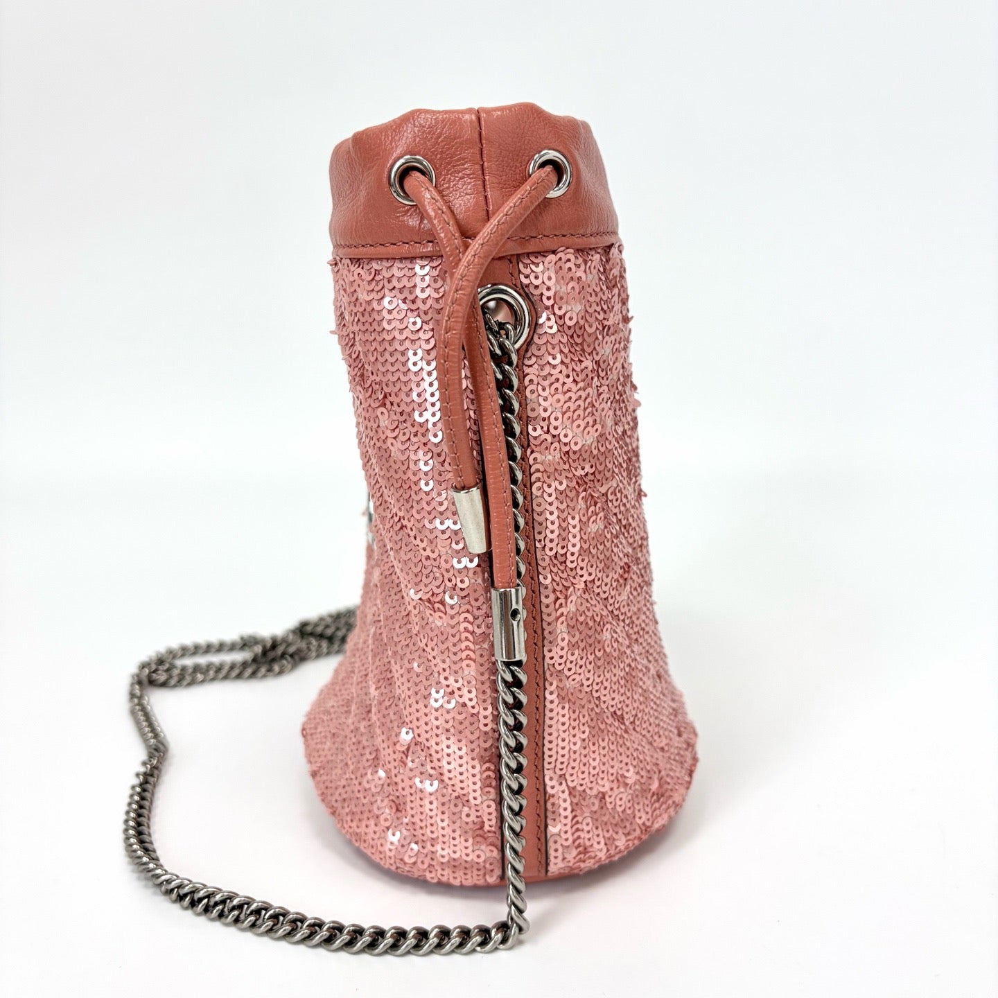 Pre-Owned Gucci Pink Sequin Crossbody Bucket Bag, Item  N18418622