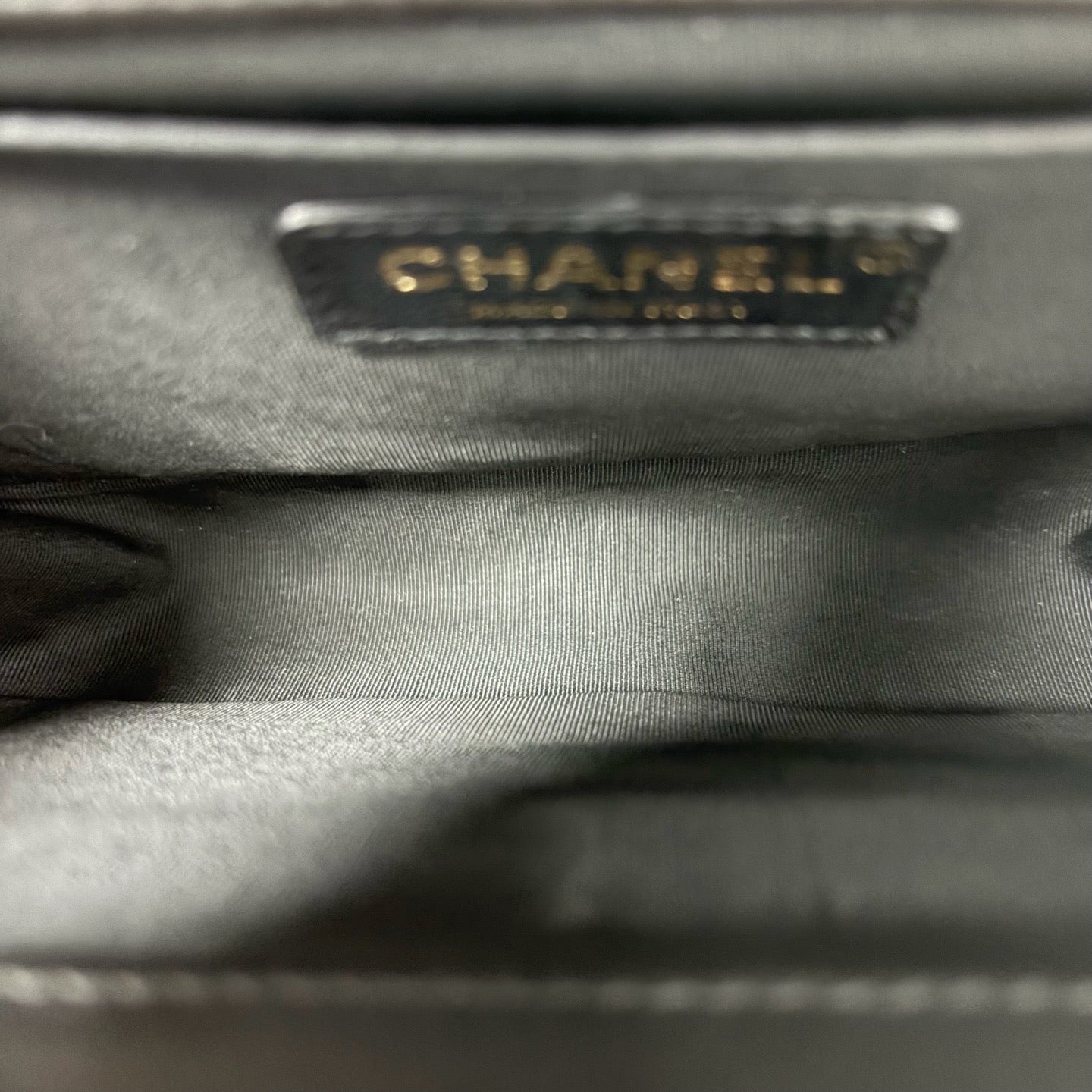Pre-Owned CHANEL LeBoy Medium Black Gold Quilted Caviar Leather Chain Bag, Series 24, Year 2018,  N20180608