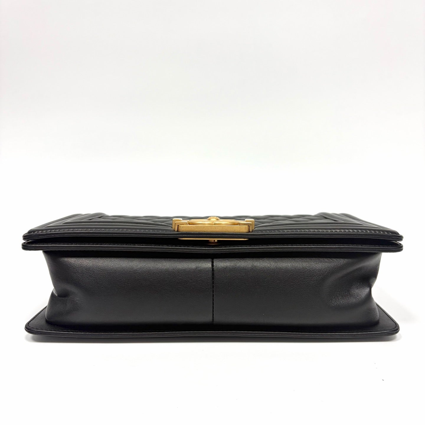 Pre-Owned CHANEL LeBoy Medium Black Gold Quilted Caviar Leather Chain Bag, Series 24, Year 2018,  N20180608