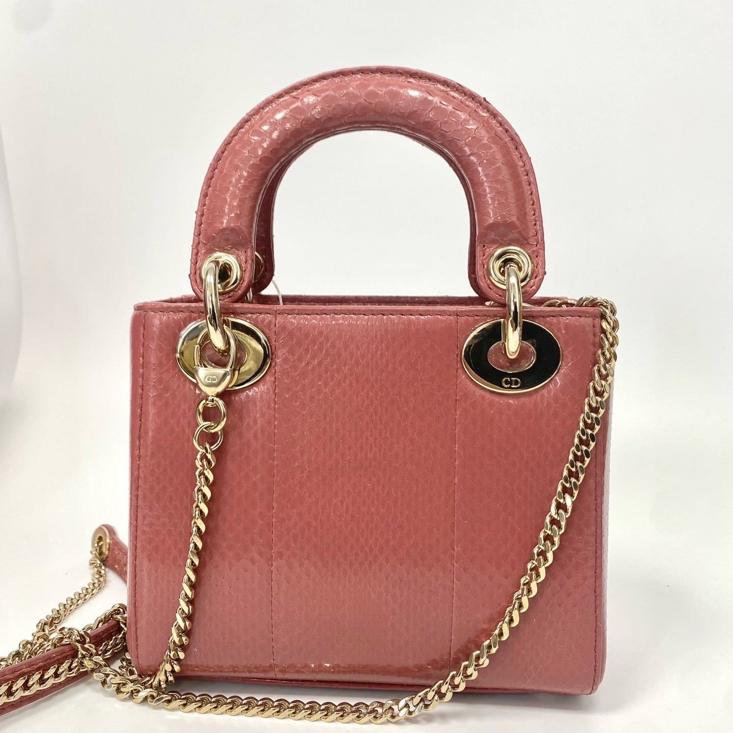 Pre-Owned Dior Mini Lady Dior Raspberry Snakeskin 3‑Grid Bag, Item  N19322740