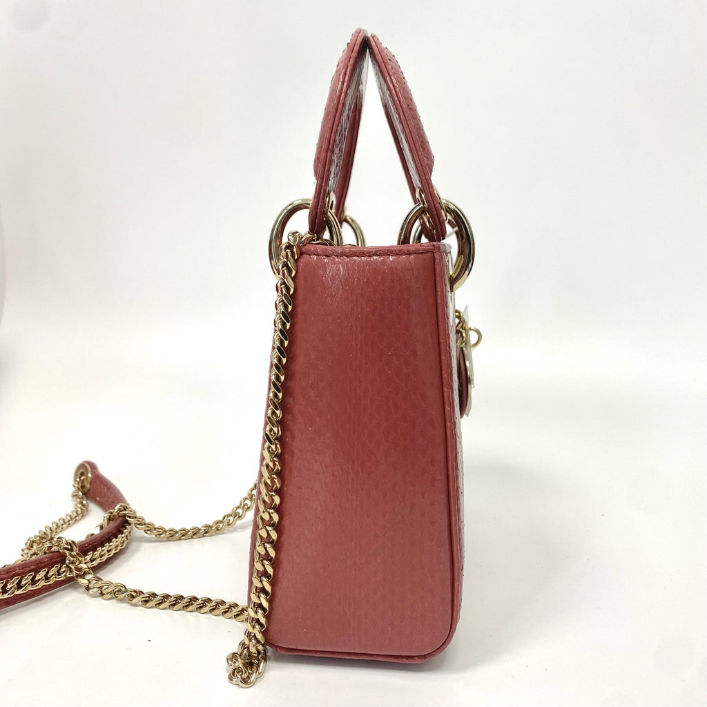 Pre-Owned Dior Mini Lady Dior Raspberry Snakeskin 3‑Grid Bag, Item  N19322740