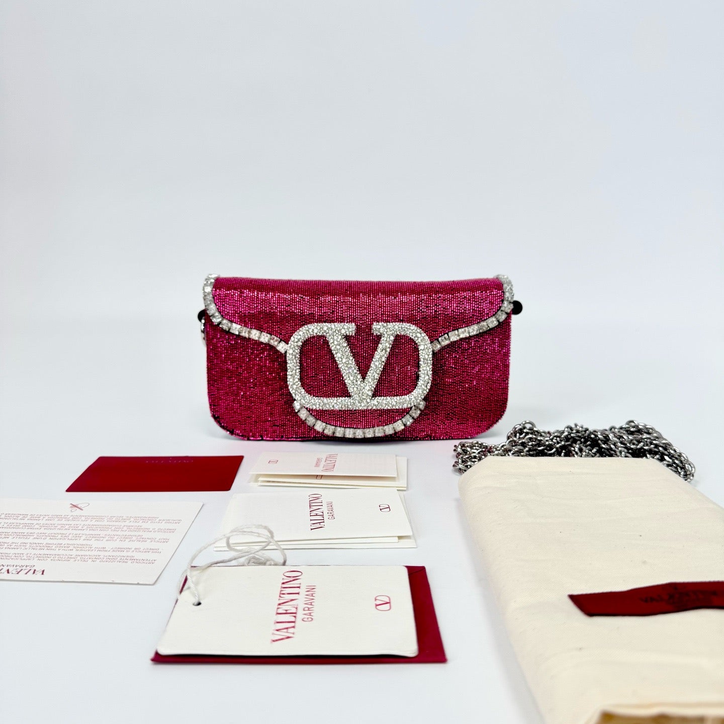 Pre-Owned Valentino New Loco Full Diamond Series, Rose Red Bag, Serial  N22196094