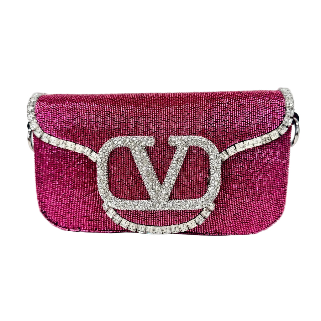 Pre-Owned Valentino New Loco Full Diamond Series, Rose Red Bag, Serial  N22196094