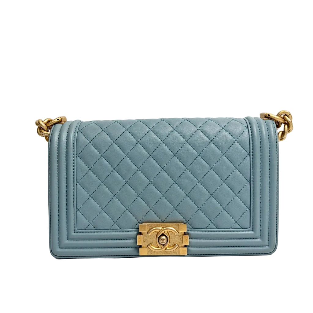 Pre-Owned Chanel Le Boy Medium, Blue Calfskin, Base Length 28cm, 25 Series,Year 2018, Serial N22201037