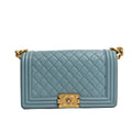 Pre-Owned Chanel Le Boy Medium, Blue Calfskin, Base Length 28cm, 25 Series,Year 2018, Serial N22201037