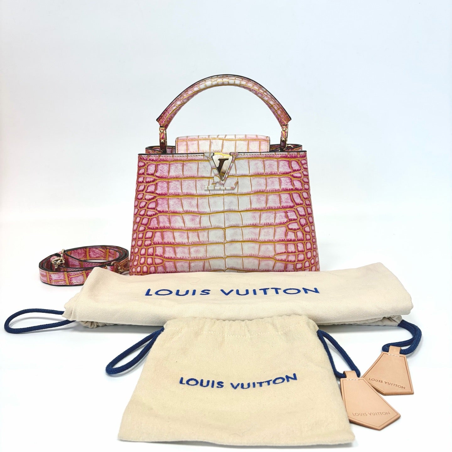 Pre-Owned Louis Vuitton Capucines Medium, Himalaya Pink Toned White Nile Crocodile Leather, Serial N22239703