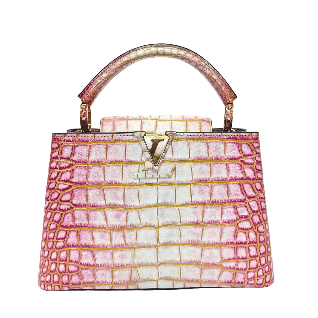 Pre-Owned Louis Vuitton Capucines Medium, Himalaya Pink Toned White Nile Crocodile Leather, Serial N22239703