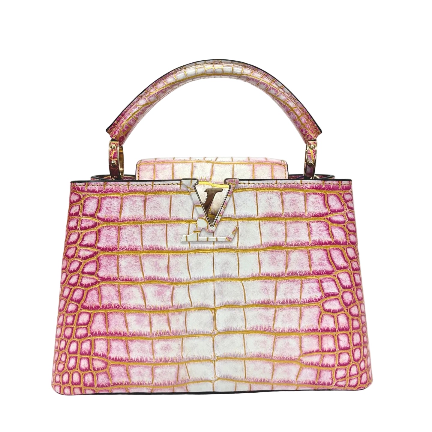 Pre-Owned Louis Vuitton Capucines Medium, Himalaya Pink Toned White Nile Crocodile Leather, Serial N22239703