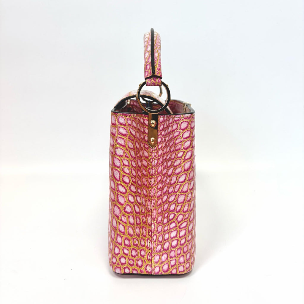 Pre-Owned Louis Vuitton Capucines Medium, Himalaya Pink Toned White Nile Crocodile Leather, Serial N22239703