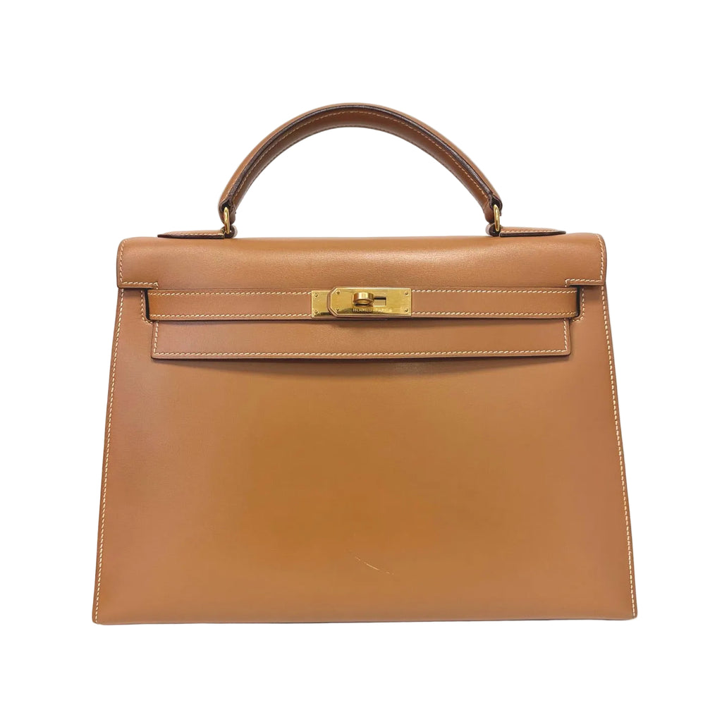 Pre-Owned Hermès Kelly 28, Gold Brown Box Calfskin, Gold Hardware, Hand & Crossbody Bag, Serial  N22239208