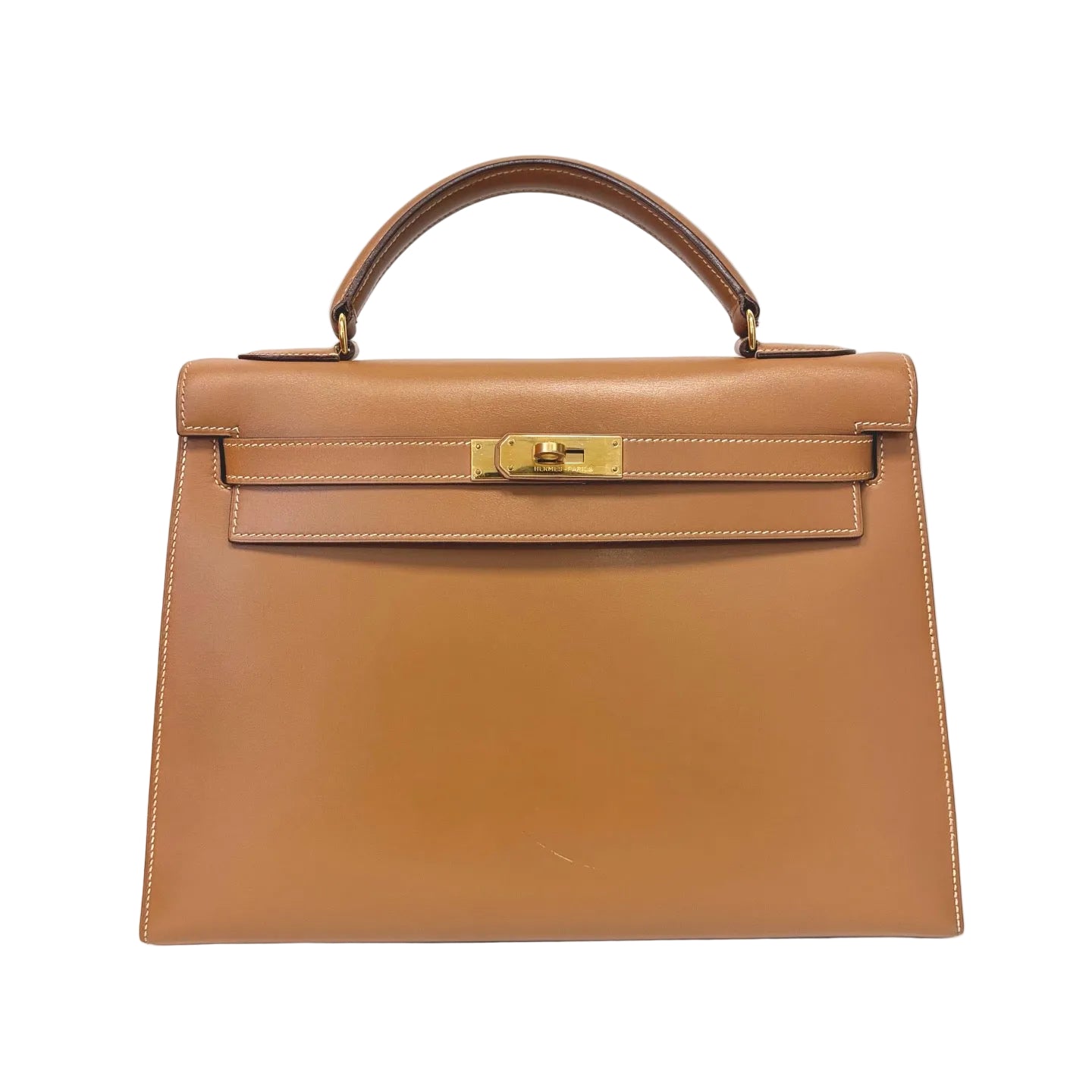Pre-Owned Hermès Kelly 28, Gold Brown Box Calfskin, Gold Hardware, Hand & Crossbody Bag, Serial  N22239208