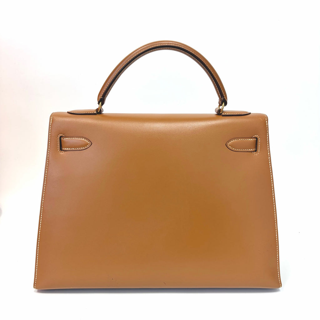 Pre-Owned Hermès Kelly 28, Gold Brown Box Calfskin, Gold Hardware, Hand & Crossbody Bag, Serial  N22239208