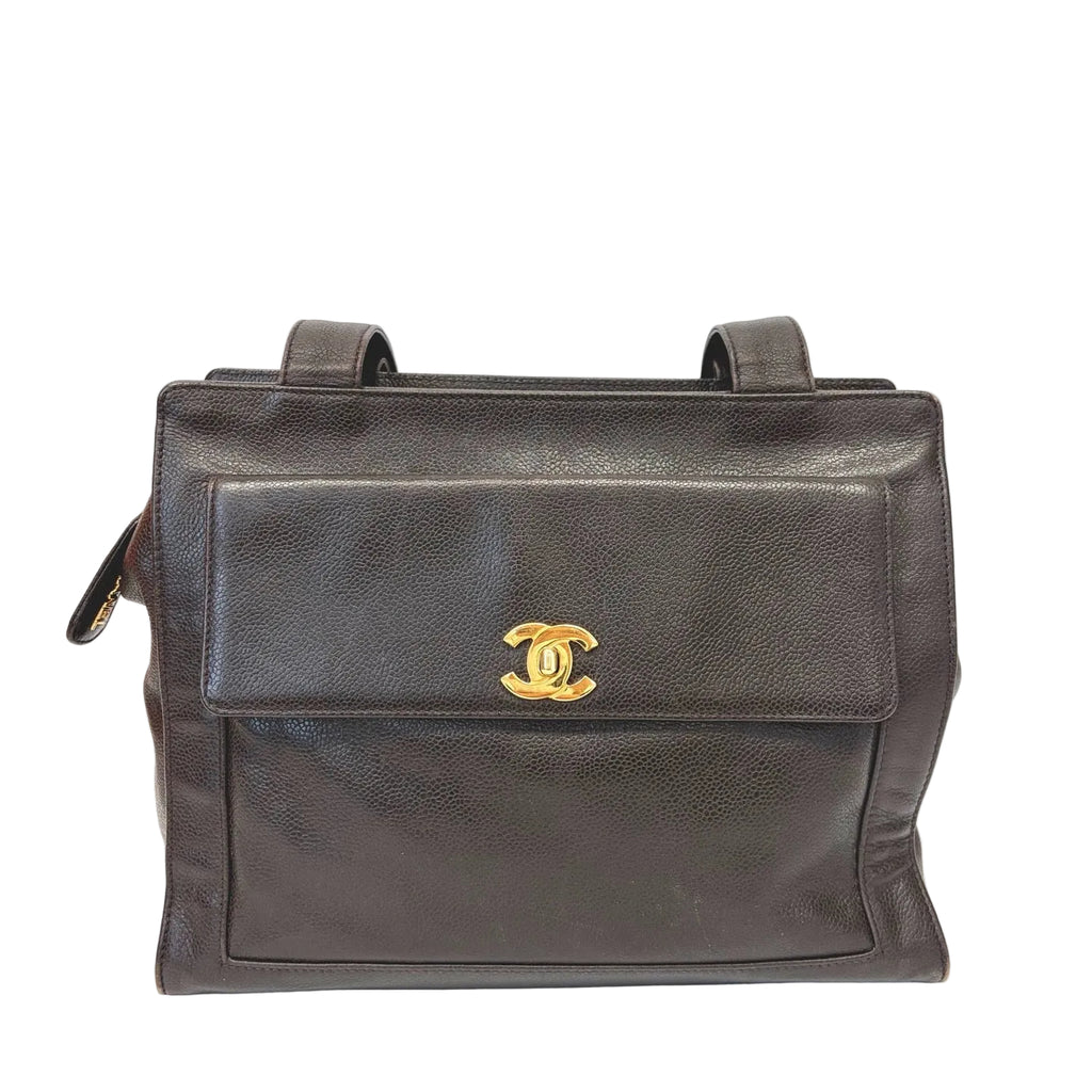 Pre-Owned Chanel Vintage Dark Brown Caviar Leather Document Tote Bag Late 1997 Length 30 N22238690