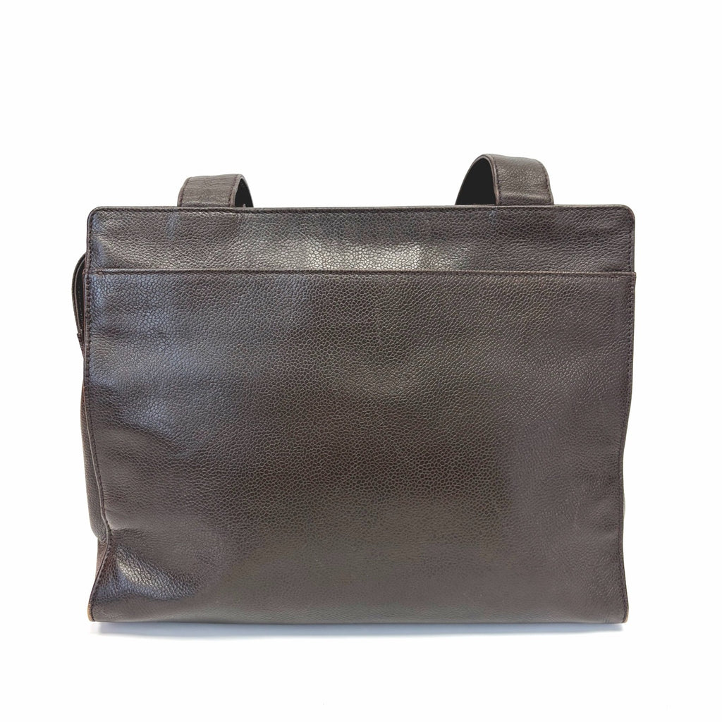 Pre-Owned Chanel Vintage Dark Brown Caviar Leather Document Tote Bag Late 1997 Length 30 N22238690