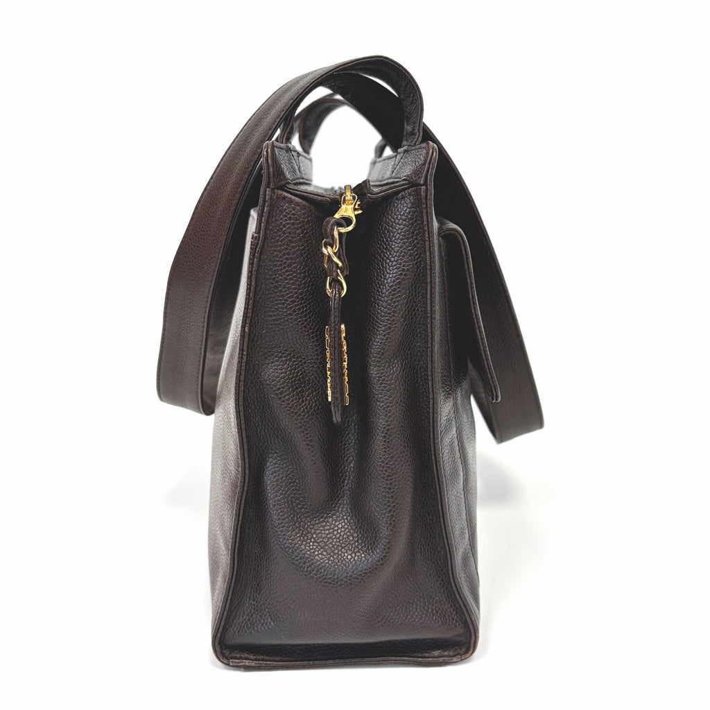 Pre-Owned Chanel Vintage Dark Brown Caviar Leather Document Tote Bag Late 1997 Length 30 N22238690
