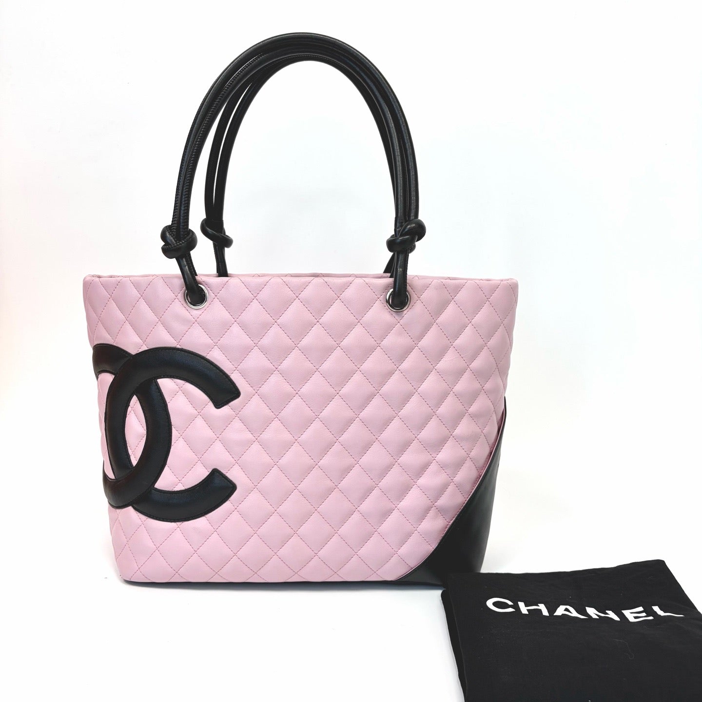 Pre-Owned Chanel Cambon Large Tote Black Pink Calfskin  Year 2005 Vintage N22136838