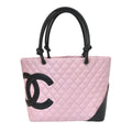 Pre-Owned Chanel Cambon Large Tote Black Pink Calfskin  Year 2005 Vintage N22136838
