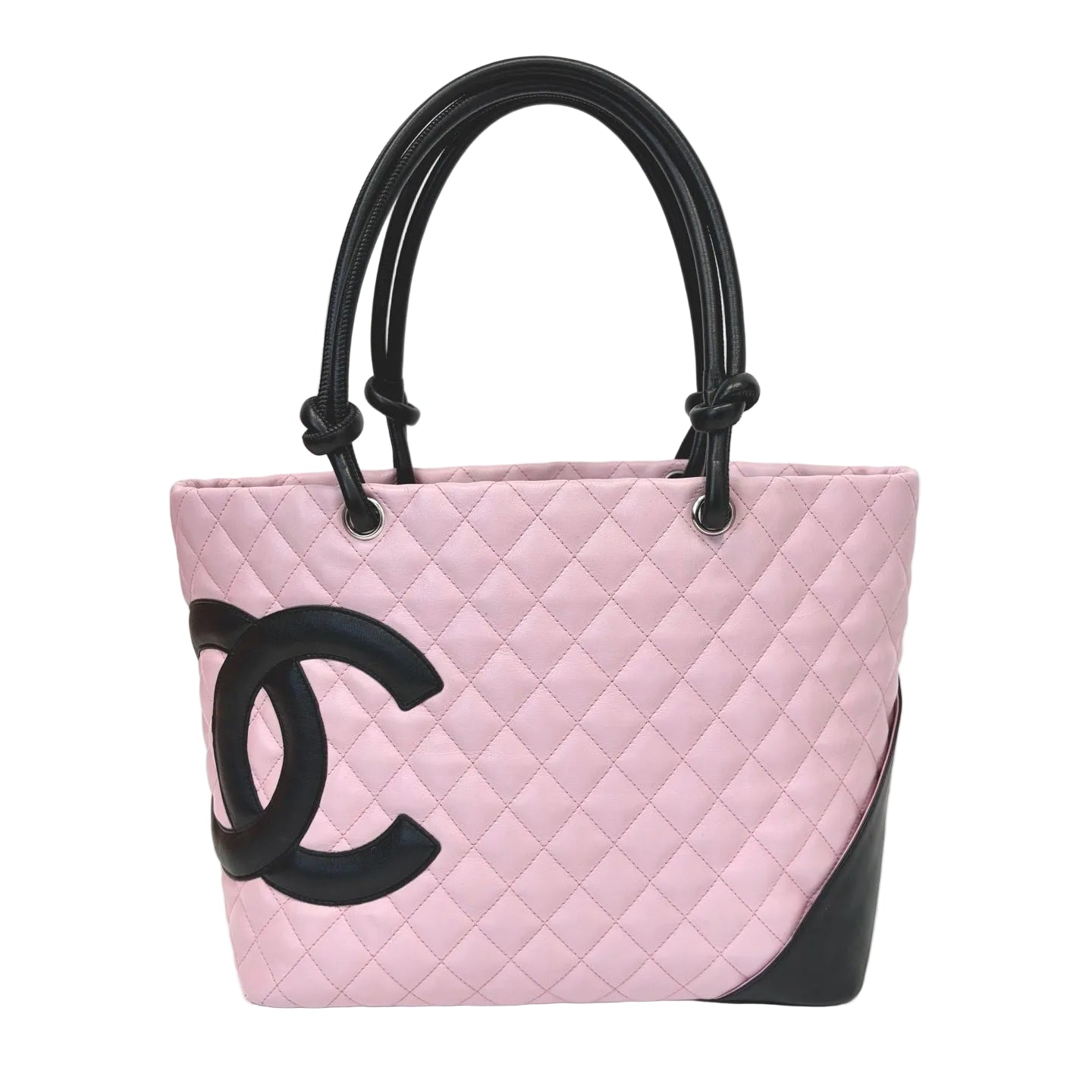 Pre-Owned Chanel Cambon Large Tote Black Pink Calfskin  Year 2005 Vintage N22136838