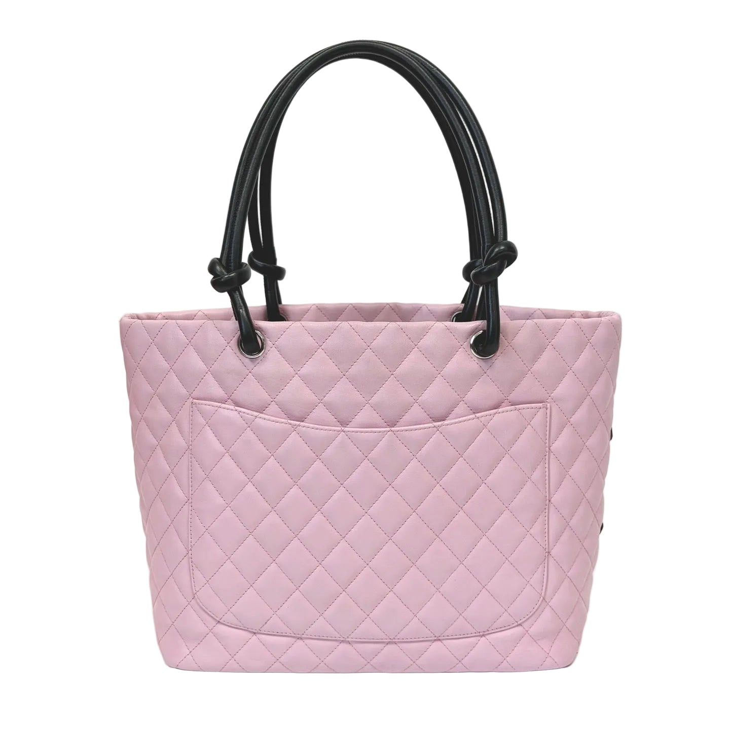 Pre-Owned Chanel Cambon Large Tote Black Pink Calfskin  Year 2005 Vintage N22136838
