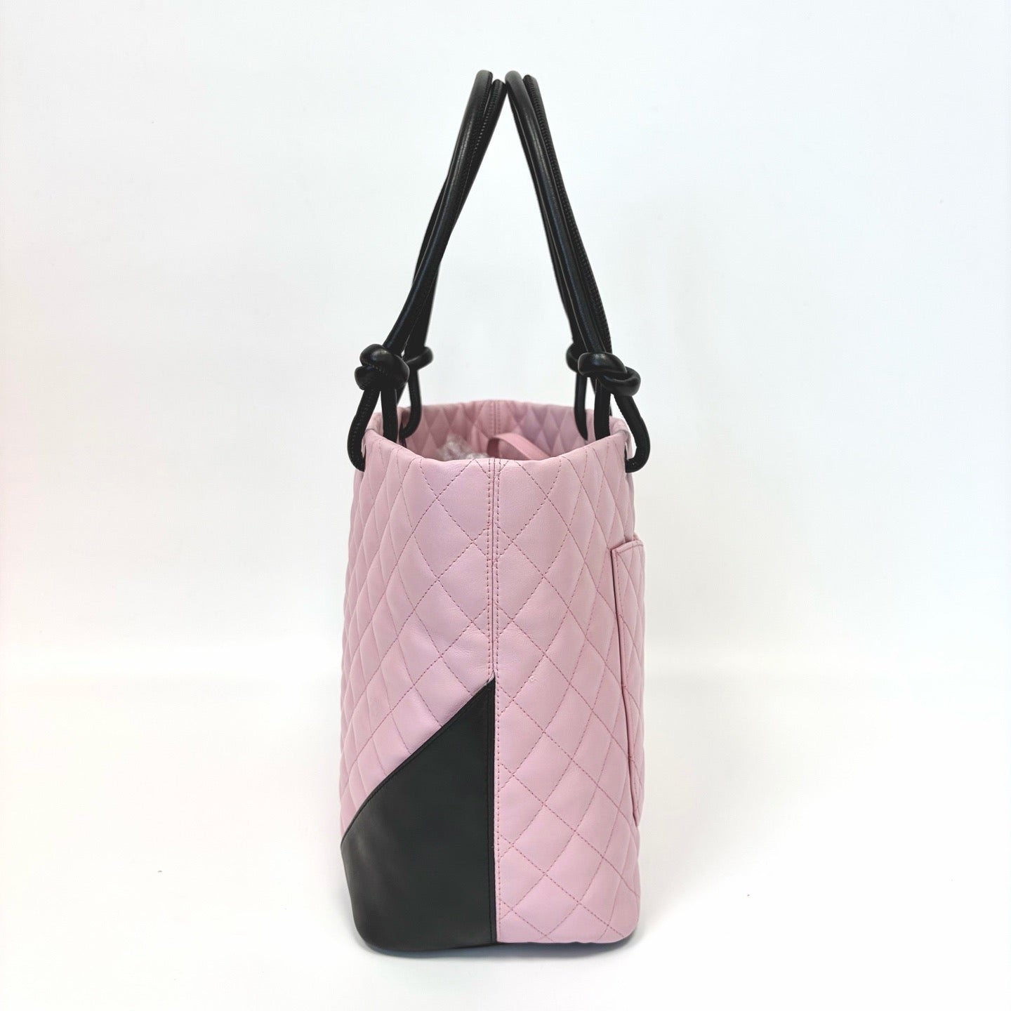 Pre-Owned Chanel Cambon Large Tote Black Pink Calfskin  Year 2005 Vintage N22136838
