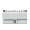 Pre-Owned Chanel White Calfskin Pearl Flap WOC Chain Bag Year2020 N22137057