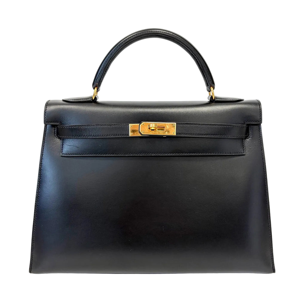 Pre-Owned Hermes Kelly Black Box Calfskin Gold Hardware A Stamp Late Year 1997 Length 32 N22216470