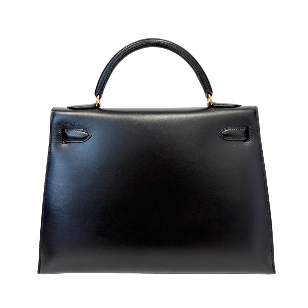 Pre-Owned Hermes Kelly Black Box Calfskin Gold Hardware A Stamp Late Year 1997 Length 32 N22216470