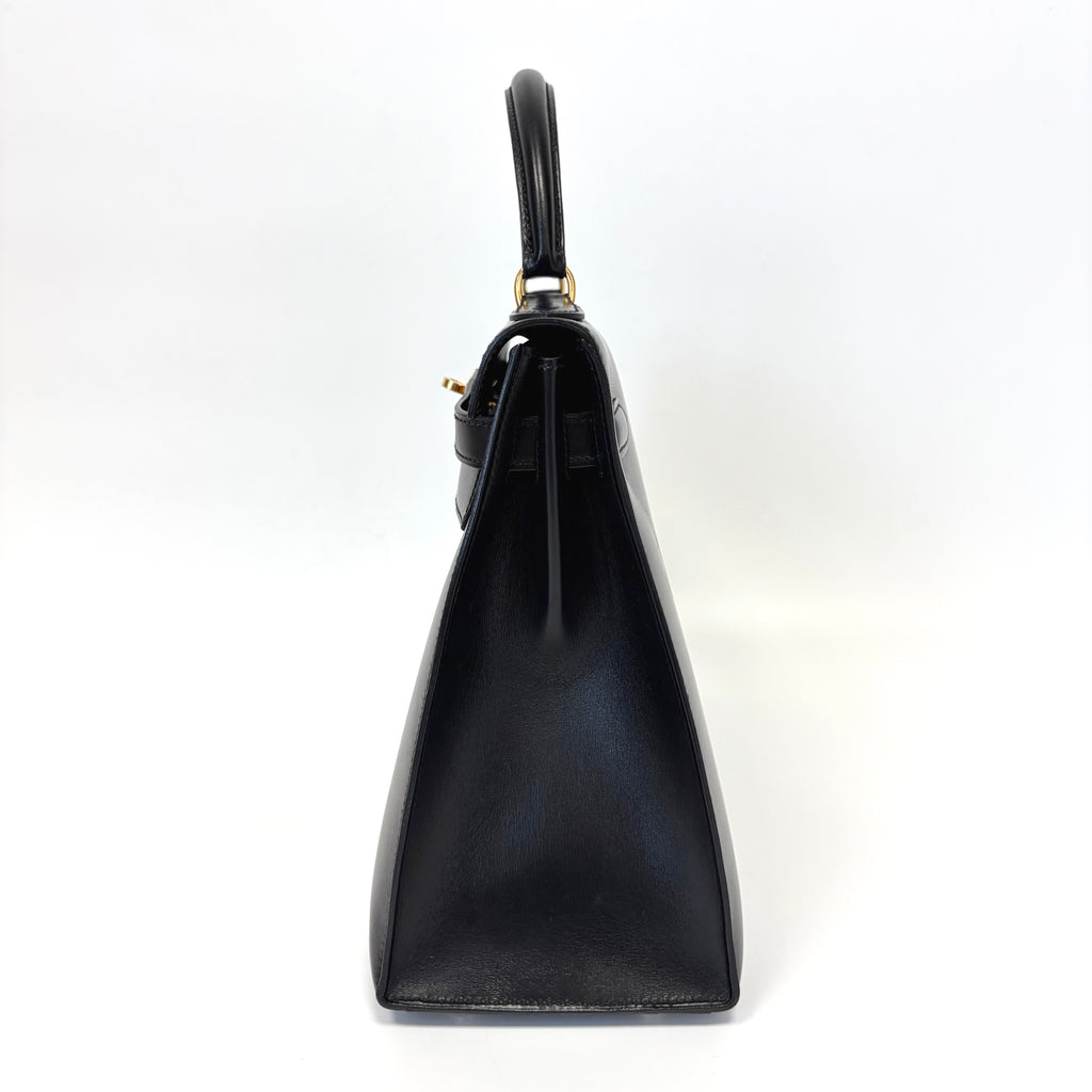 Pre-Owned Hermes Kelly Black Box Calfskin Gold Hardware A Stamp Late Year 1997 Length 32 N22216470