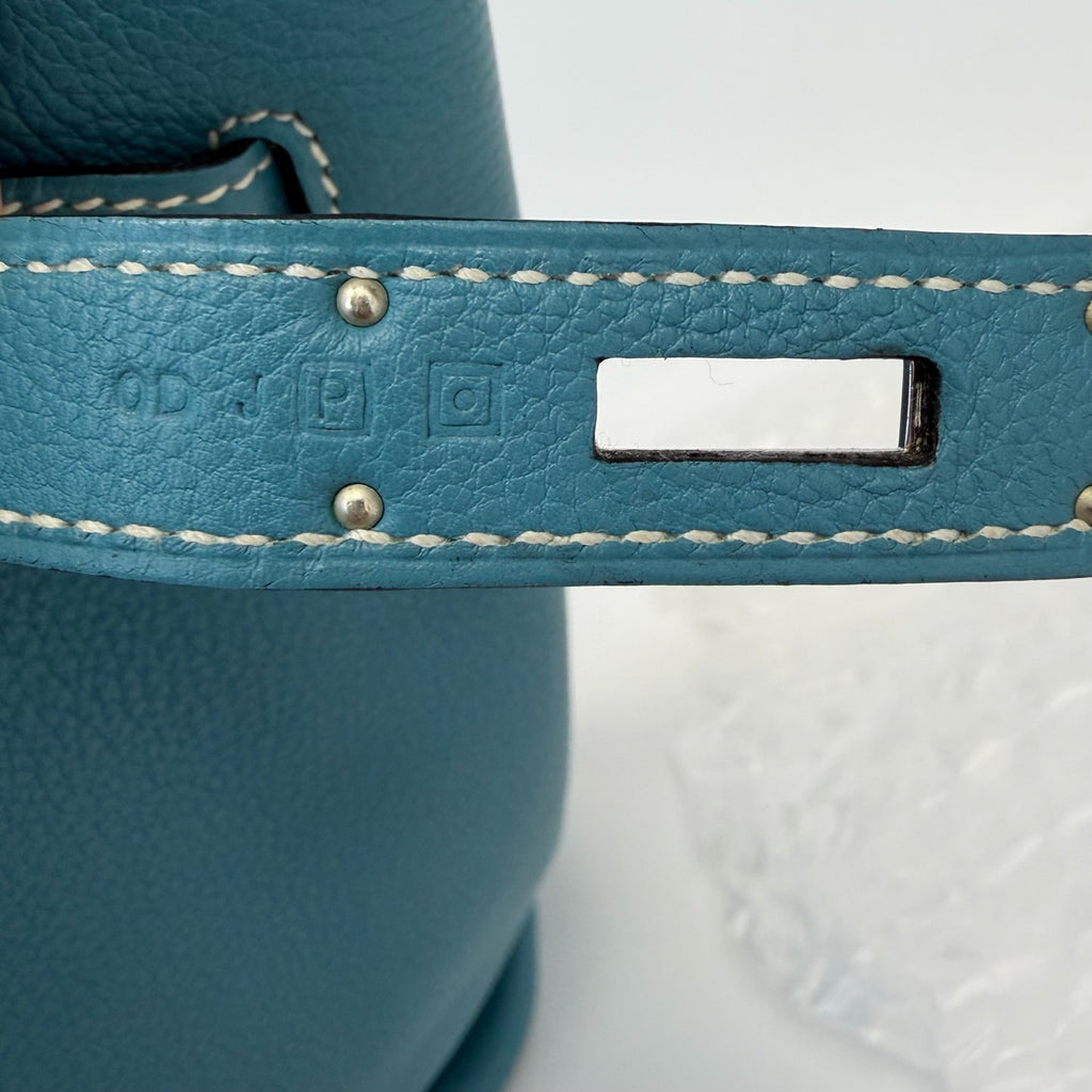Pre-Owned Hermes So Kelly Blue Jean Togo Leather Silver Hardware P Stamp Late Year 2012 Length 26 N22216167