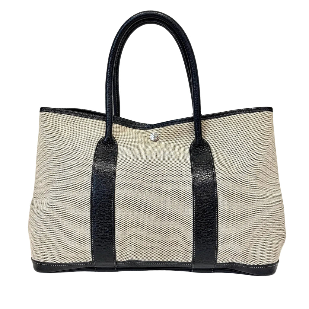 Pre-Owned Hermes Garden Party Canvas & Black Calfskin H Stamp Late Year 2004 Length 36 N22216324