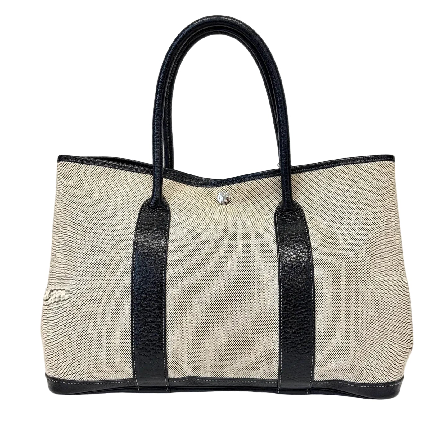 Pre-Owned Hermes Garden Party Canvas & Black Calfskin H Stamp Late Year 2004 Length 36 N22216324