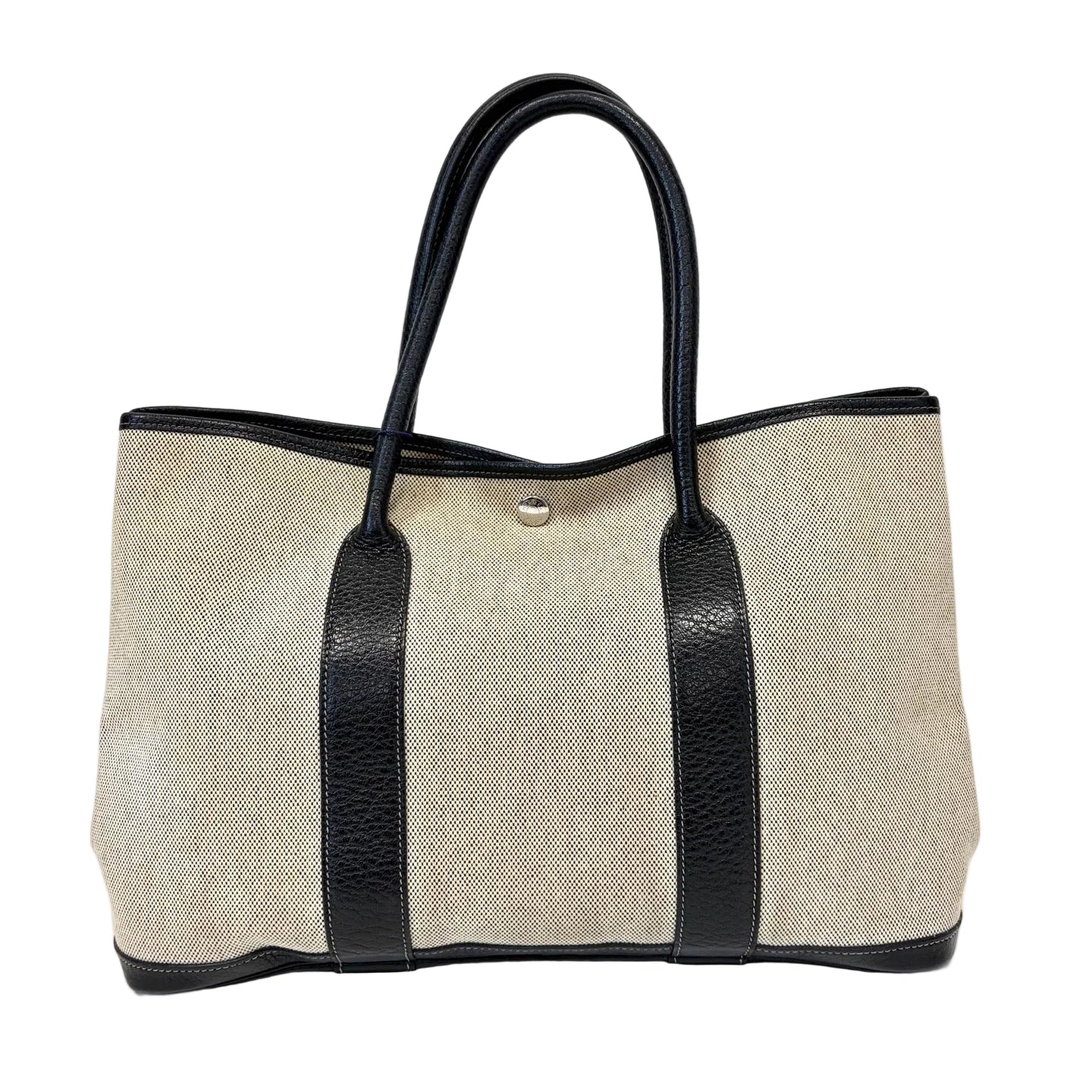 Pre-Owned Hermes Garden Party Canvas & Black Calfskin H Stamp Late Year 2004 Length 36 N22216324