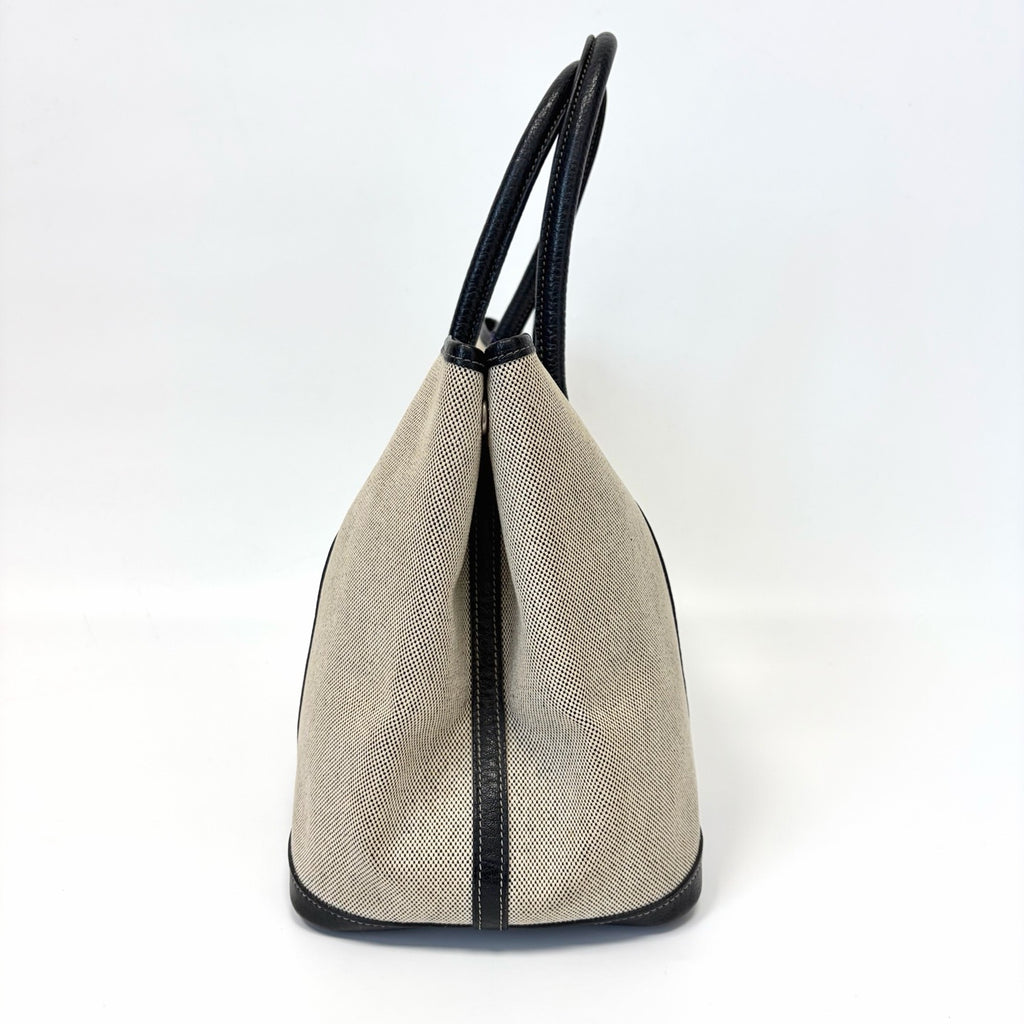 Pre-Owned Hermes Garden Party Canvas & Black Calfskin H Stamp Late Year 2004 Length 36 N22216324