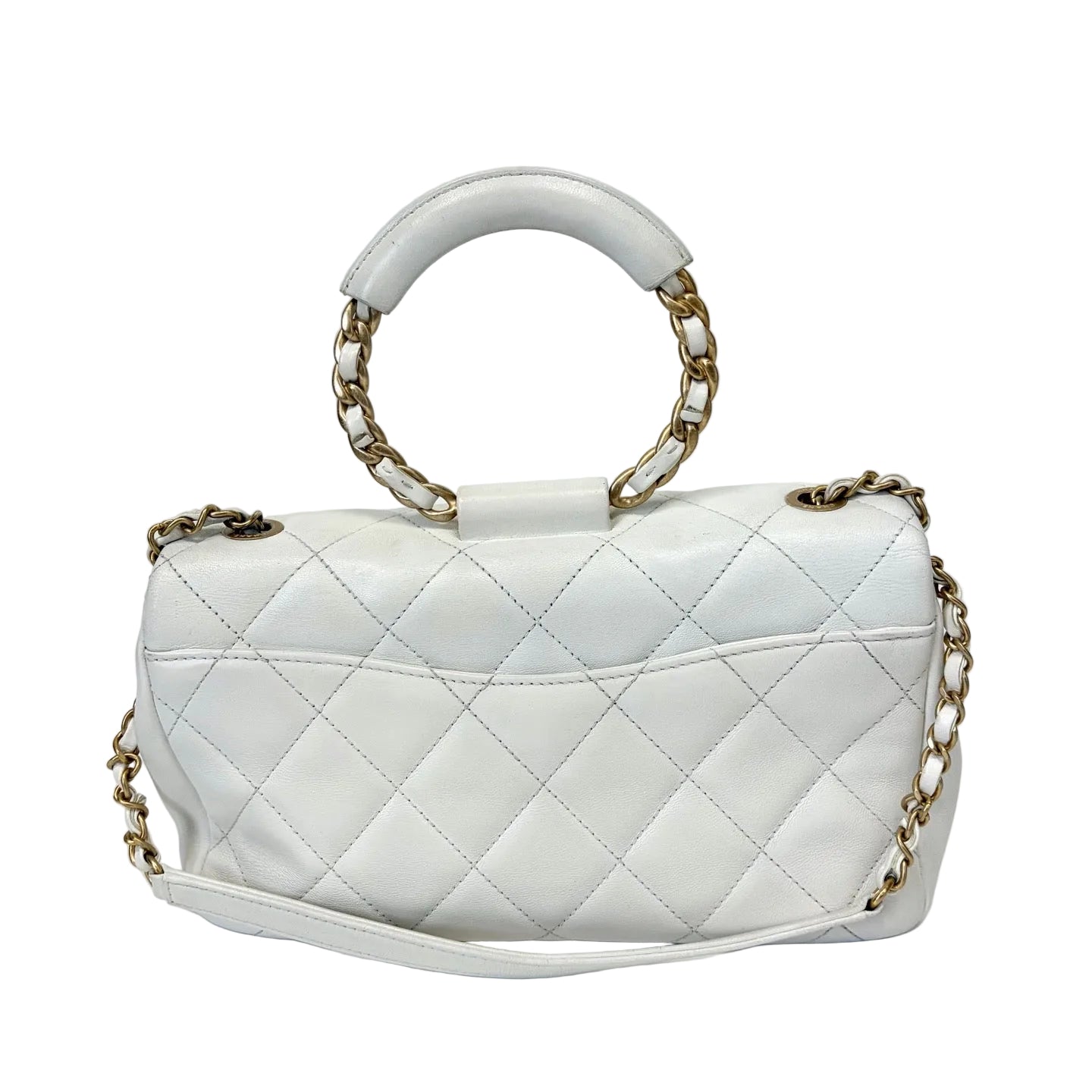 Pre-Owned Chanel White Lambskin Gold Hardware Circle Handle Medium CF Chain Bag Year2020 N22172017