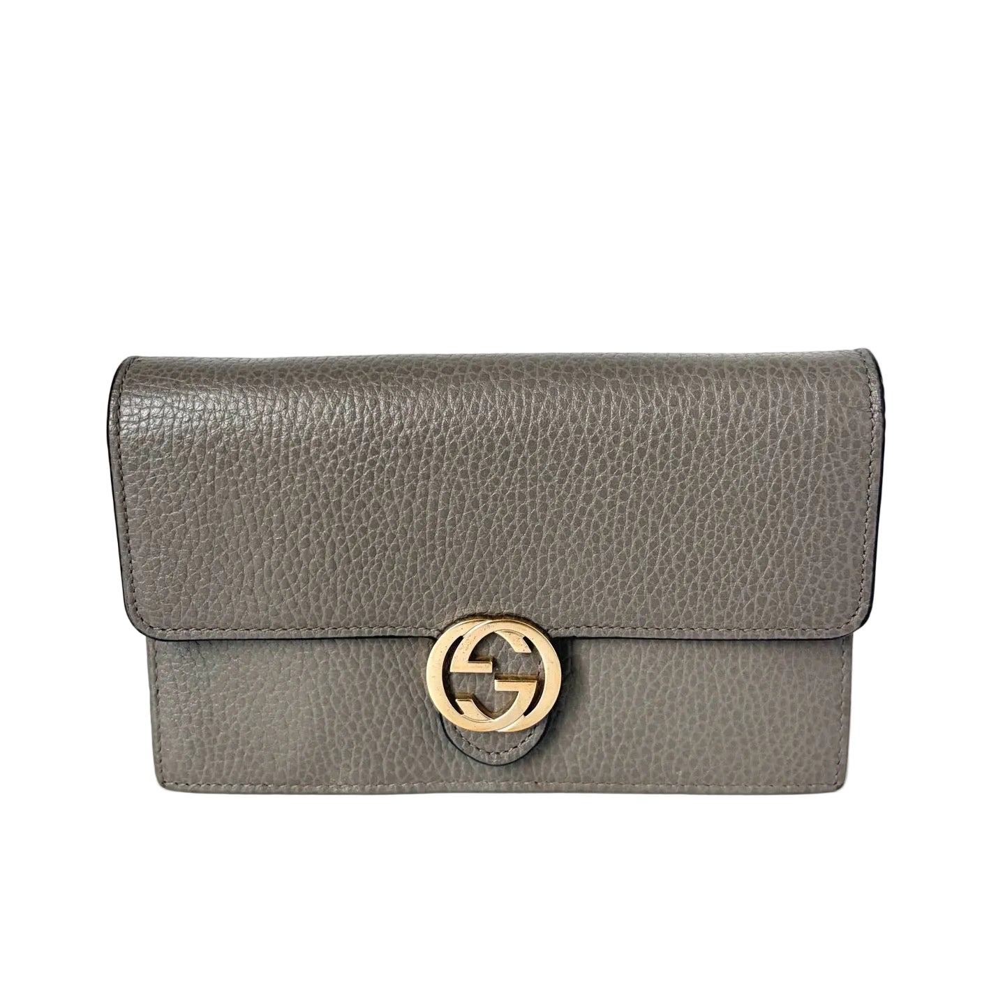Pre-Owned Gucci Double G Logo Grained Leather Messenger Crossbody Chain Bag N22251176