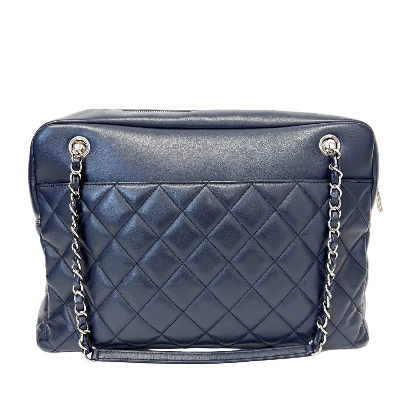 Pre-Owned Chanel Classic Quilted Flap Bag Navy Lambskin Silver Hardware 24 Series Late Year2018 Length 33 N22216544