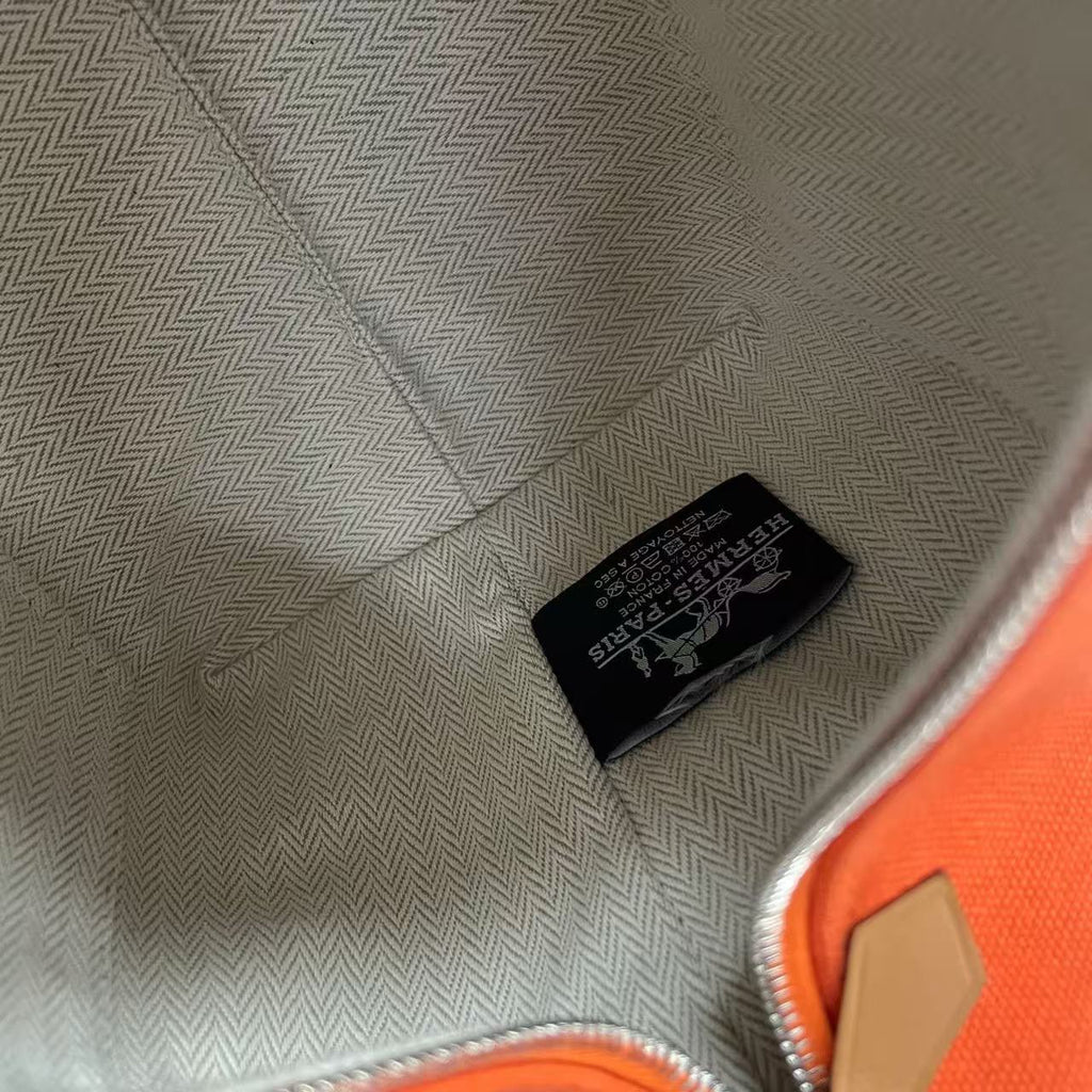 Pre-Owned Hermes Orange Lunch Box Bag Canvas With Strap And Liner N22113126