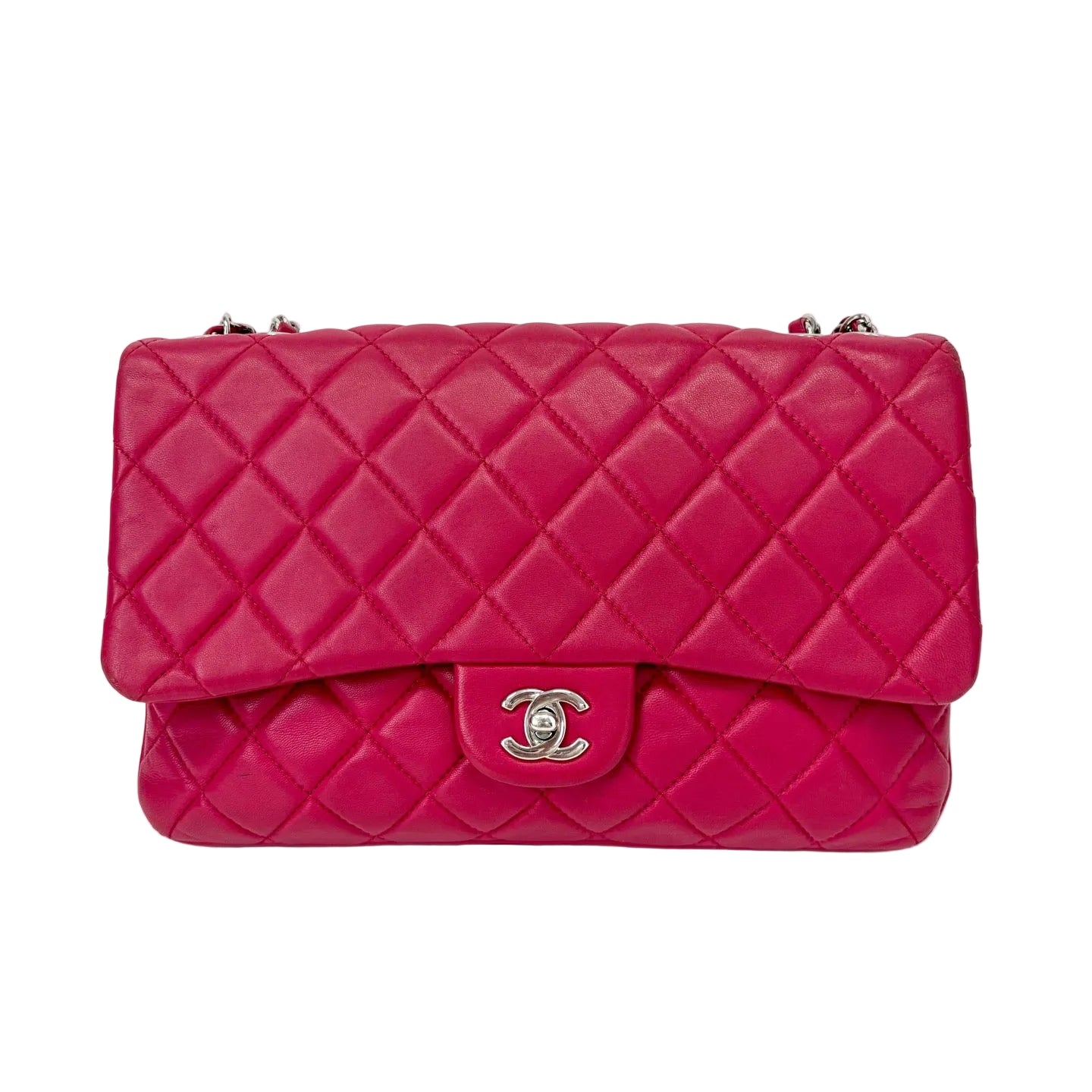 Pre-Owned Chanel CF Organizer Laser 19 Series Rose Pink Lambskin Year2014 Base Length 28 N22171580