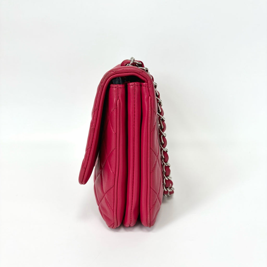 Pre-Owned Chanel CF Organizer Laser 19 Series Rose Pink Lambskin Year2014 Base Length 28 N22171580