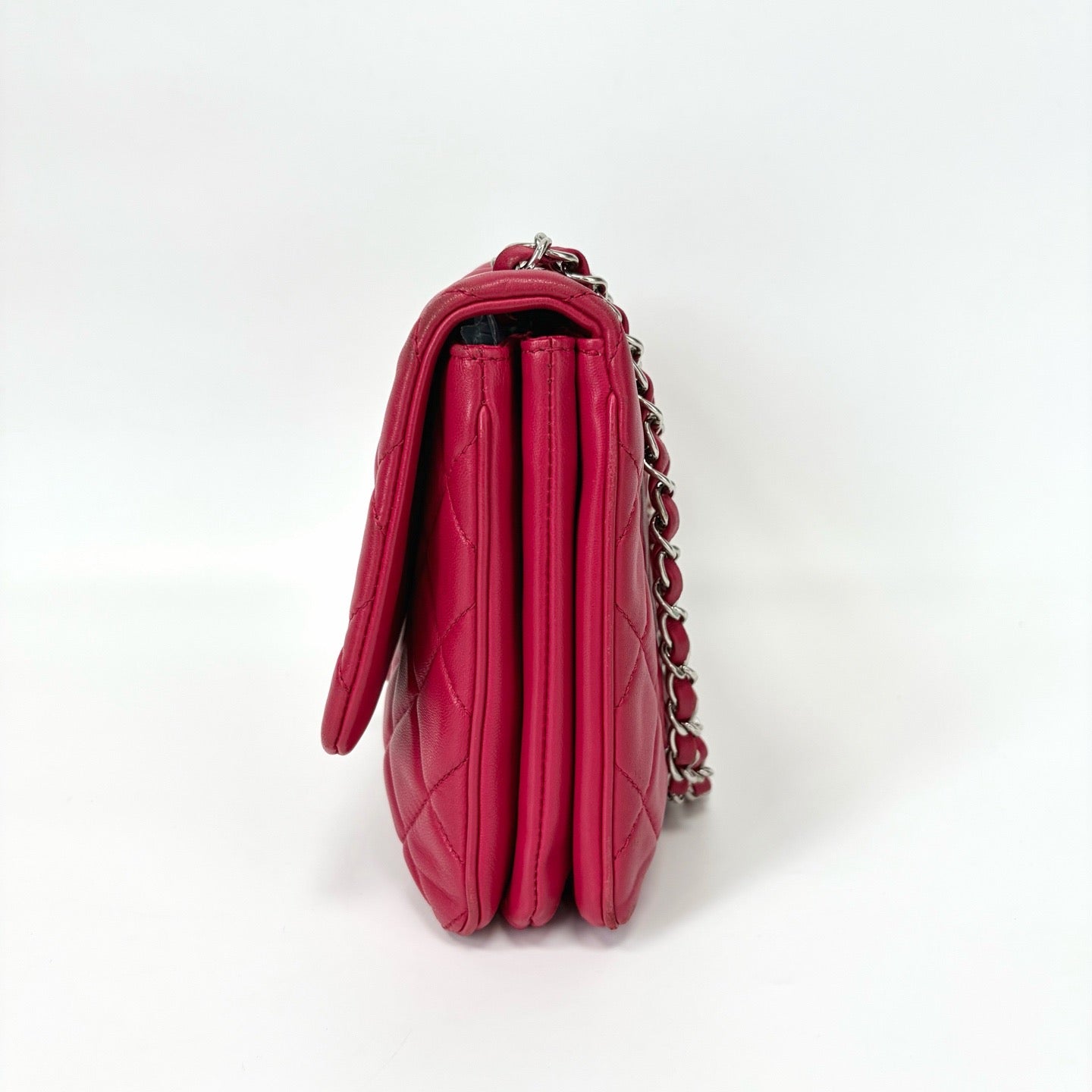 Pre-Owned Chanel CF Organizer Laser 19 Series Rose Pink Lambskin Year2014 Base Length 28 N22171580