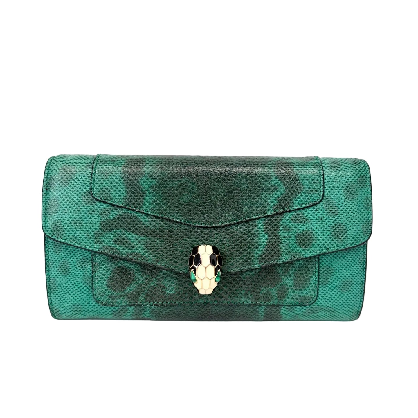 Pre-Owned BVLGARI Serpenti Long Wallet Emerald Lizard Skin Year2015 Size 19*10cm N22102854