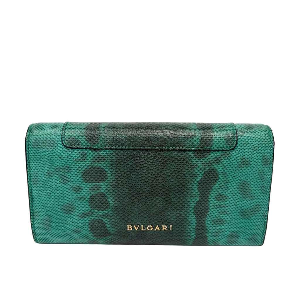 Pre-Owned BVLGARI Serpenti Long Wallet Emerald Lizard Skin Year2015 Size 19*10cm N22102854