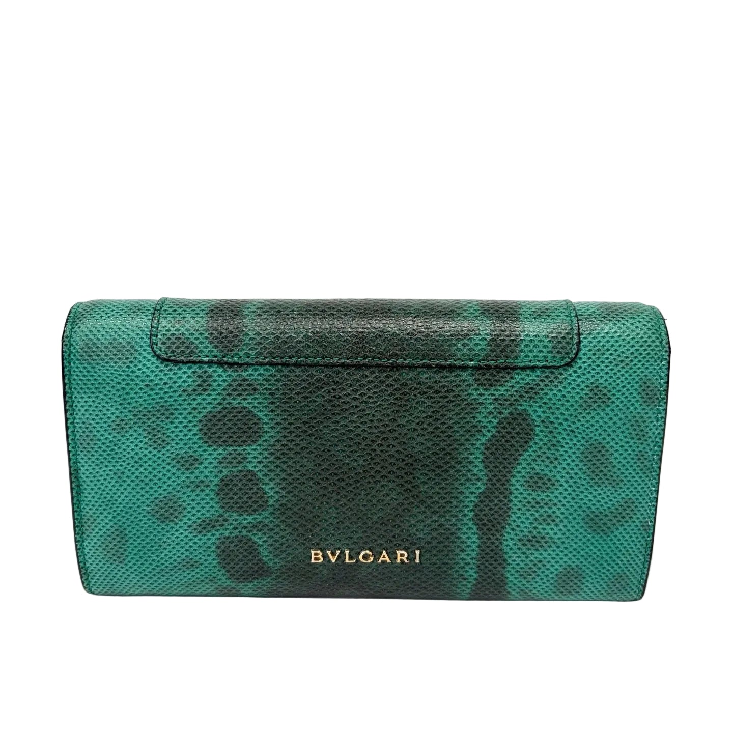 Pre-Owned BVLGARI Serpenti Long Wallet Emerald Lizard Skin Year2015 Size 19*10cm N22102854