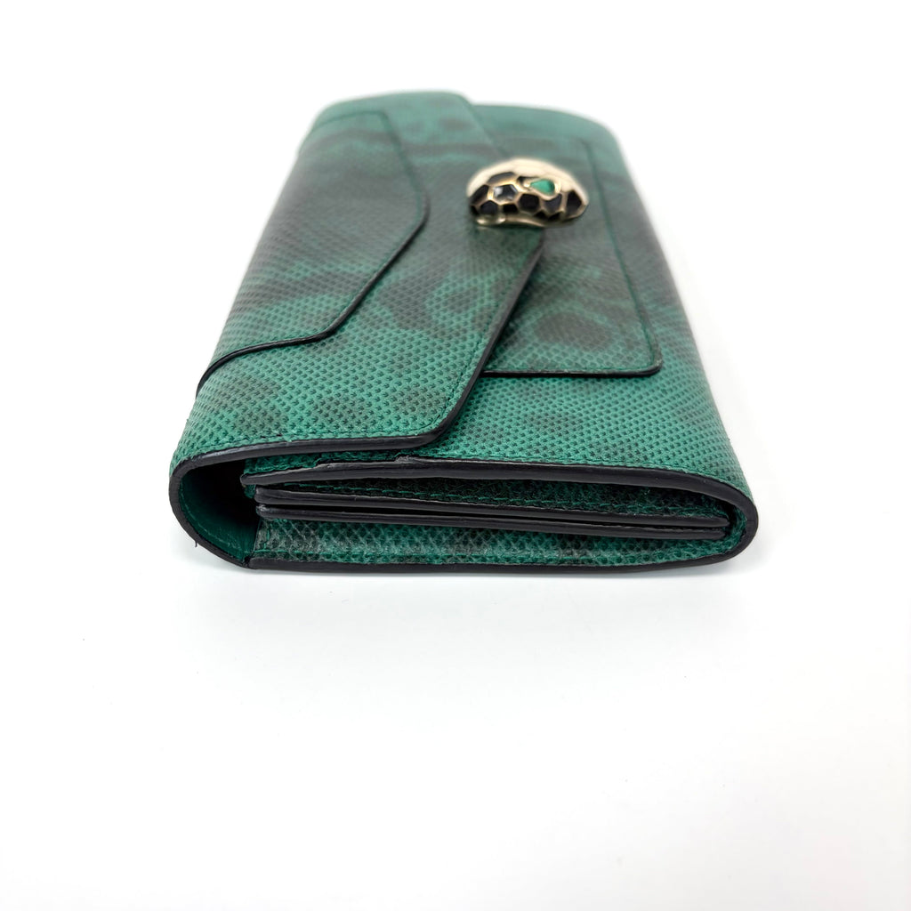 Pre-Owned BVLGARI Serpenti Long Wallet Emerald Lizard Skin Year2015 Size 19*10cm N22102854