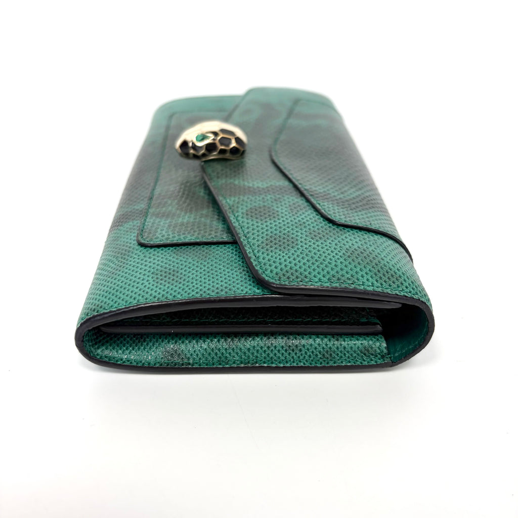 Pre-Owned BVLGARI Serpenti Long Wallet Emerald Lizard Skin Year2015 Size 19*10cm N22102854