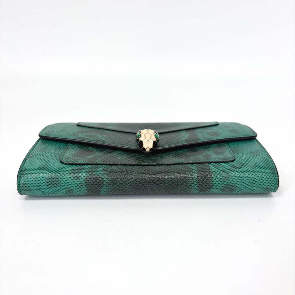 Pre-Owned BVLGARI Serpenti Long Wallet Emerald Lizard Skin Year2015 Size 19*10cm N22102854