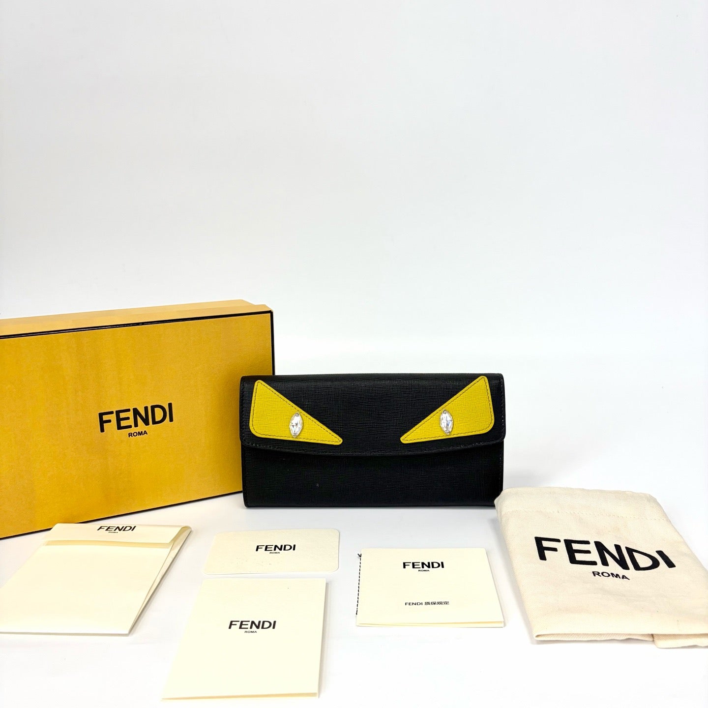 Pre-Owned Fendi Monster Rhinestone Long Wallet Base Length 19 N22104331